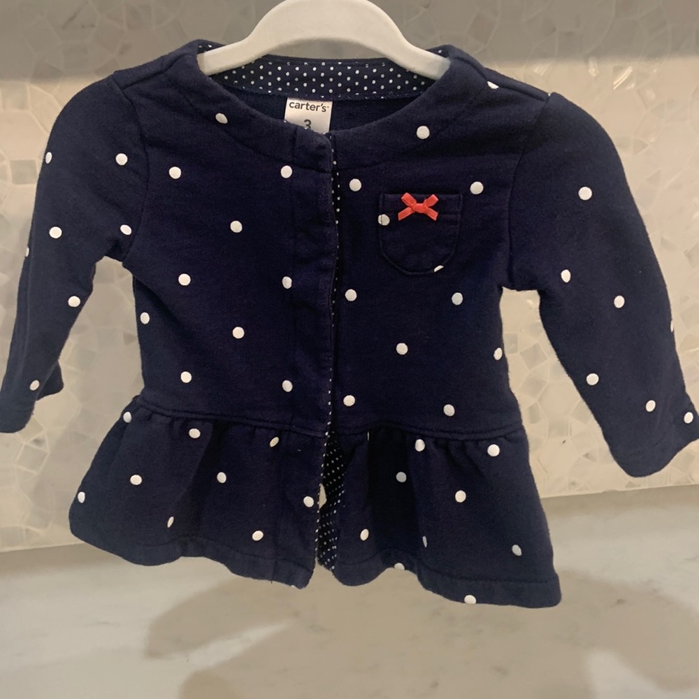Carters baby girl dark blue peplum style top polka dots size 3 months